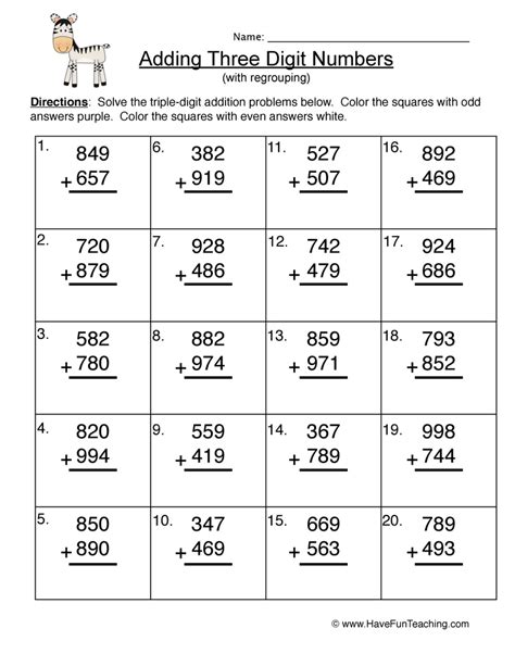 Afbeeldingsresultaten voor 3rd Grade Math Worksheets 3-Digit Addition