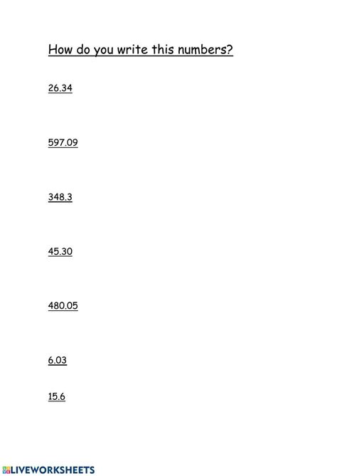 Image result for Writing Decimal Numbers Worksheet
