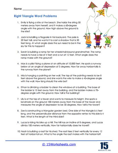Toradh íomhá ar Right Triangle Wolrd Problem Worksheet