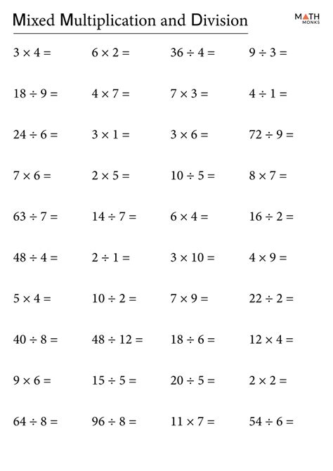 Image result for Simple Multiplication and Division Worksheets