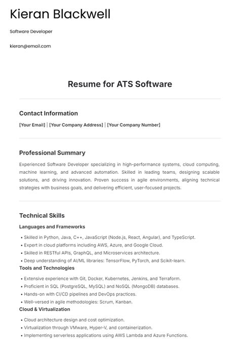 Toradh íomhá ar Resume Format for Software Developer