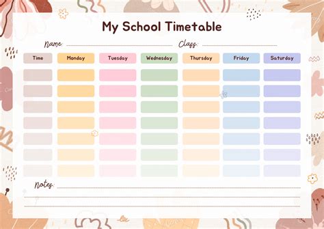 Toradh íomhá ar Printable Timetable with Notes Section