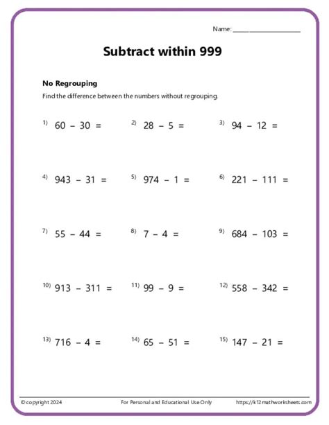 Image result for 3rd Grade Math Worksheets Subtraction