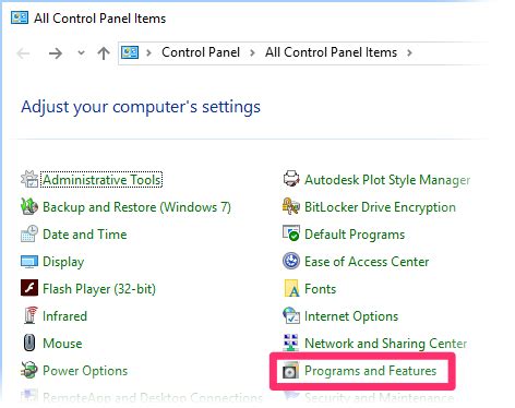 Image result for Programs and Features Menu