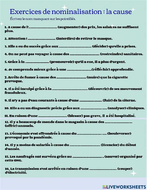 Toradh íomhá ar Nominalisation Worksheet Class 8