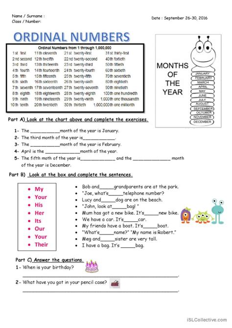 Image result for Ordinal Numbers Worksheet for Class 1