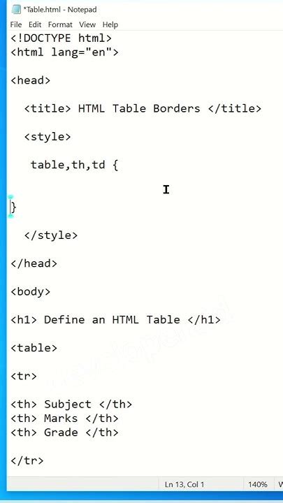 Résultat d’images pour Table Border in HTML Notepad