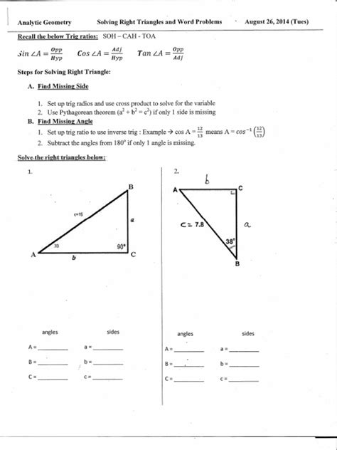 Toradh íomhá ar Solving for a Triangle Word Problems