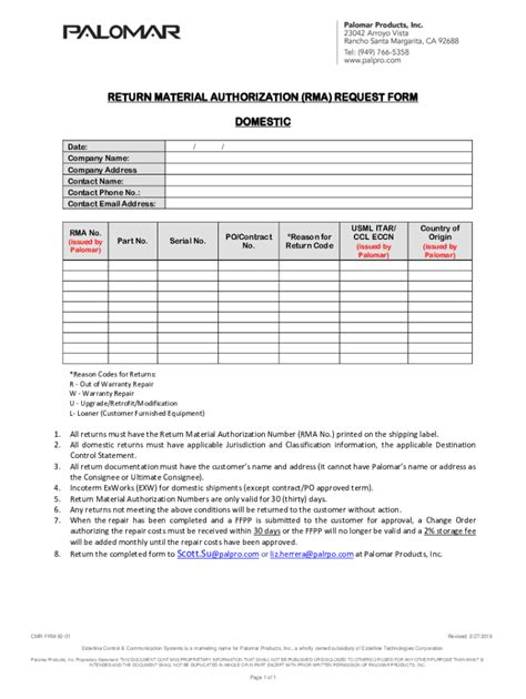 Return Material Authorization Form に対する画像結果