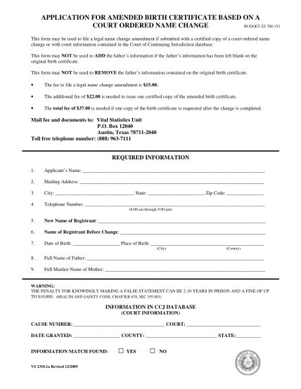 Texas Law Help Birth Certificate Correction Application Form に対する画像結果