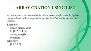 Afbeeldingsresultaten voor Python Create Numpy Array