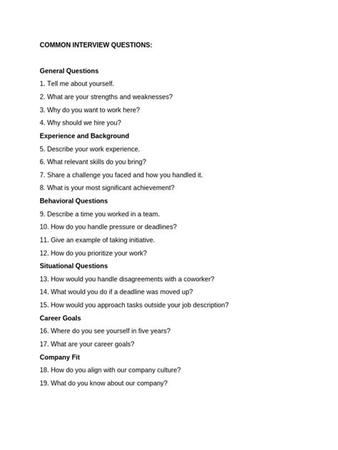 Common Interview Questions PDF に対する画像結果