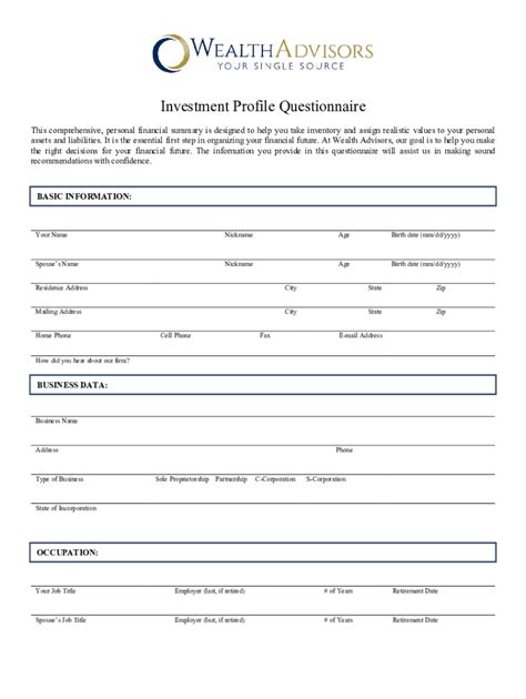 Image result for Financial Advisor Questionnaire Intake Form