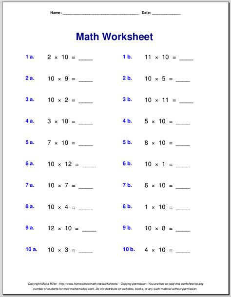 Image result for 3rd Grade Math Worksheets Multiplication 1-10