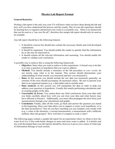 Toradh íomhá ar Physics Lab Report Example