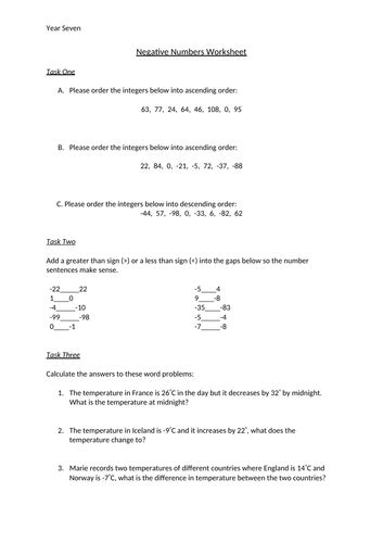 Image result for Representing Negative Numbers Worksheet