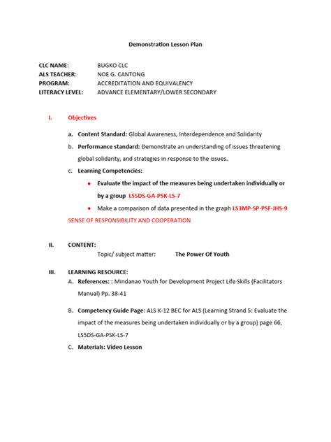 Image result for Lesson Plan Sample for Demo