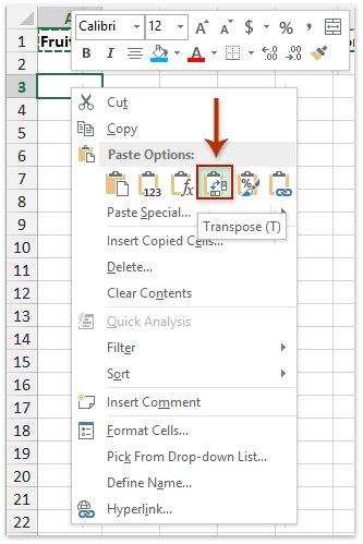 Image result for Excel Paste Horizontally