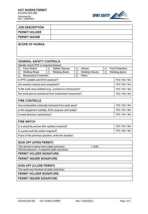 Image result for Hot Work Permit Checklist PDF