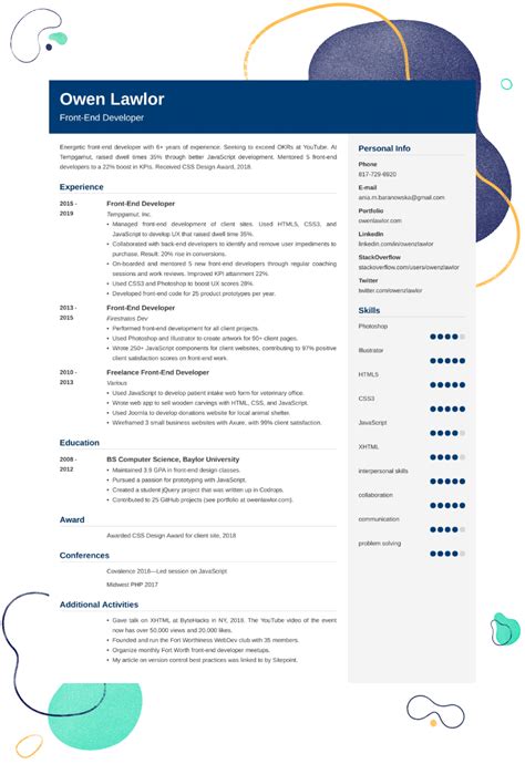 Image result for Front End Developer Resume Examples