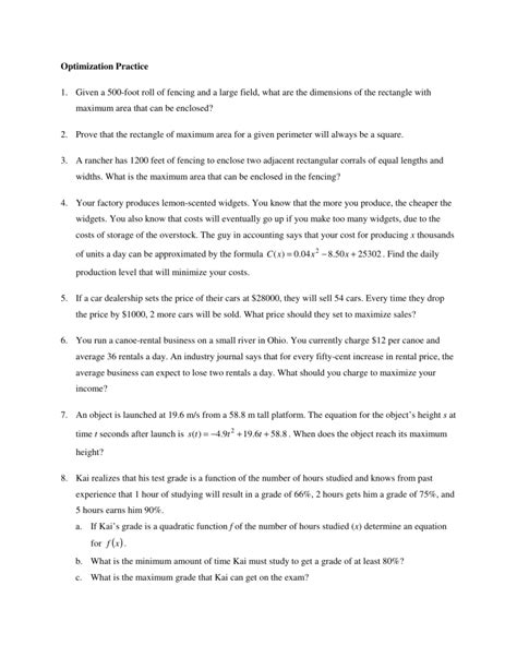 Optimization Problems Worksheet PDF に対する画像結果