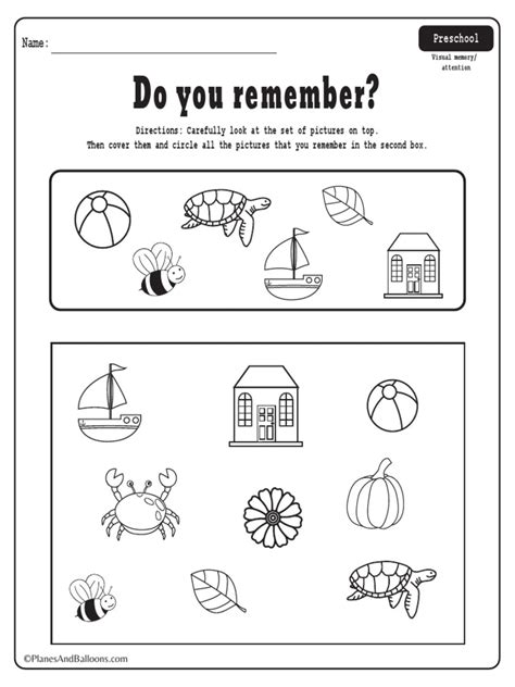 Visual Memory Preschool Worksheets に対する画像結果