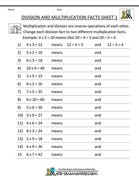 Image result for 3rd Grade Math Worksheets Multiplication and Division