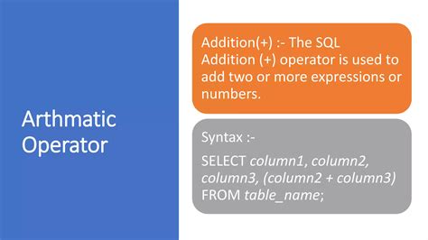 Image result for Addtion Operator in SQL