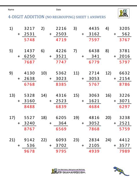 Image result for 4 Digit Addition Blank Worksheet