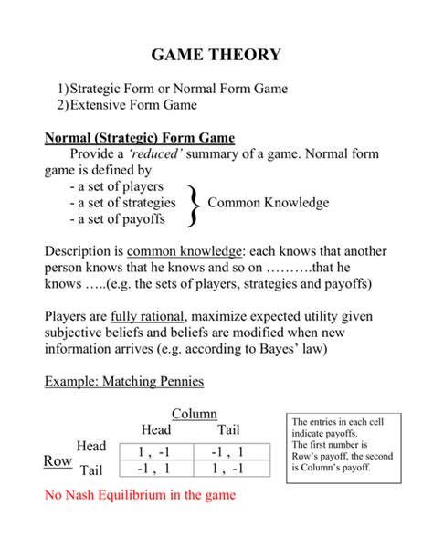 Image result for Normal Form Game Theory