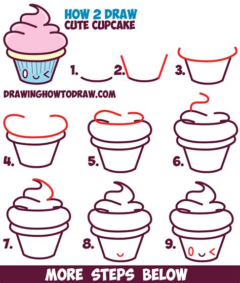 How to Draw Cute Kawaii Cupcake with Face on It - Easy Step by Step ...