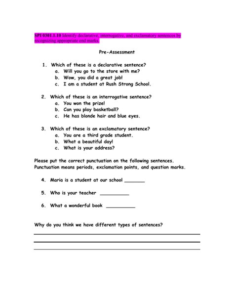 Image result for Types of Sentences Worksheet for Class 5