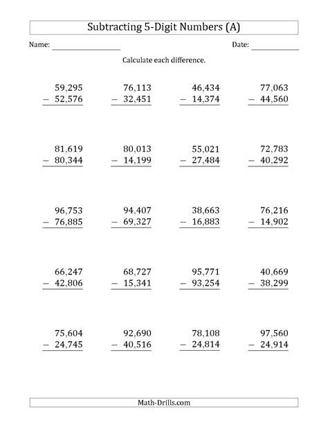 Image result for 5th Grade Math Subtraction Worksheets