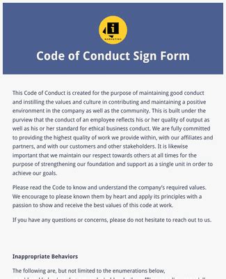 Image result for Code of Conduct Acceptance Form