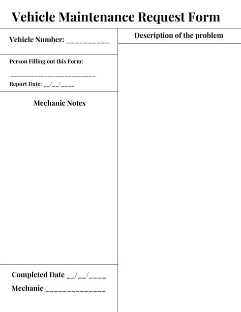 Image result for Basic Vehicle Maintenance Request Form