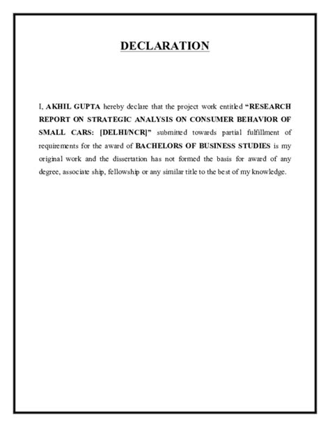 Image result for Example of Declaration in Research Project