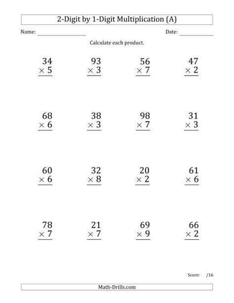 Image result for Multiplying 2 Digit Number by 1 Digit Number Worksheet