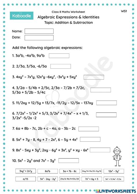 Addition Expression Worksheet に対する画像結果