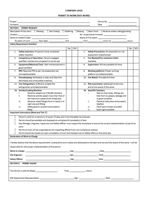 Hot Work Permit Form for Welding に対する画像結果