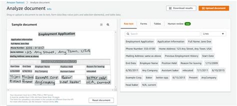 AWS Textract Example に対する画像結果