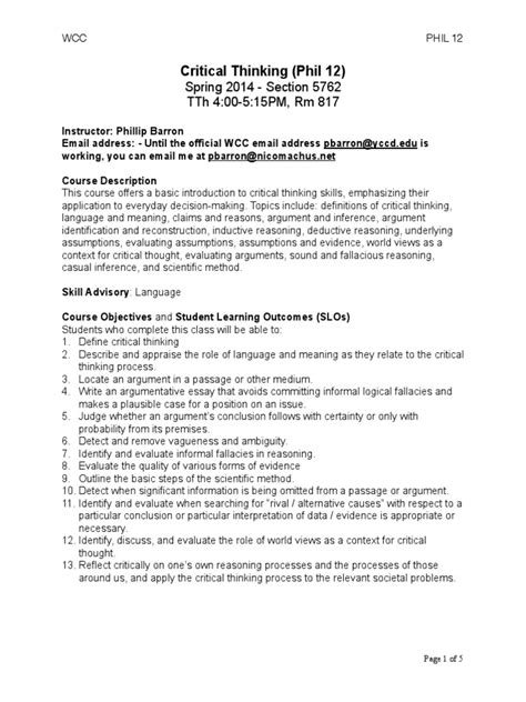 Image result for Critical Thinking Freshman Course PDF
