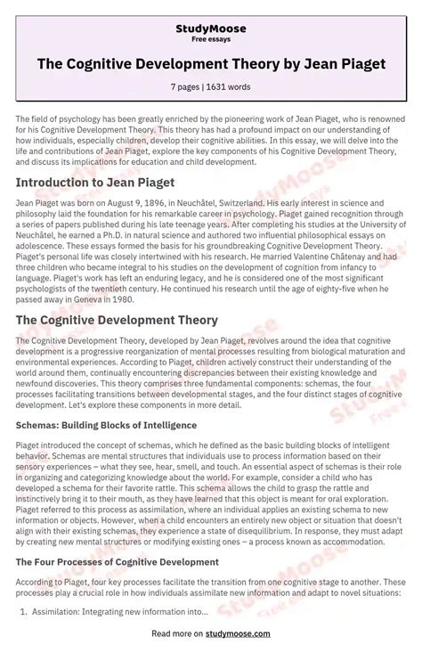 Image result for Jean Piaget Cognitive Development Case Study