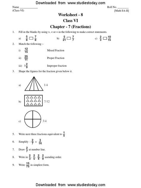 Afbeeldingsresultaten voor Maths Class 6 Fractions