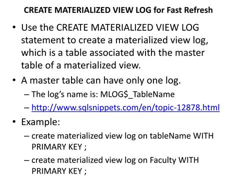 Image result for Create a Materialized View Log