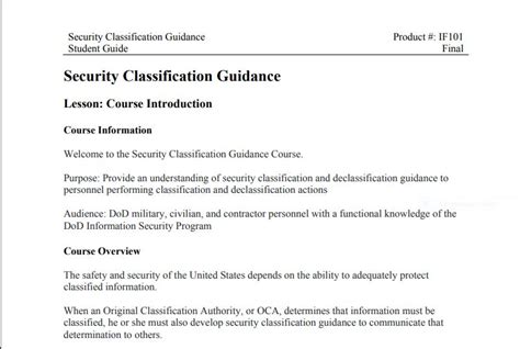 Toradh íomhá ar Security Classification Guide Category