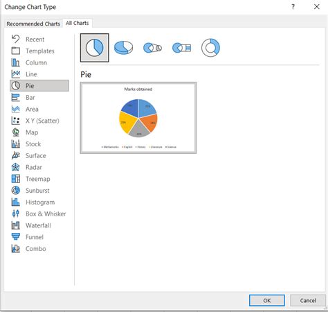 Image result for Excel Pie Chart Types