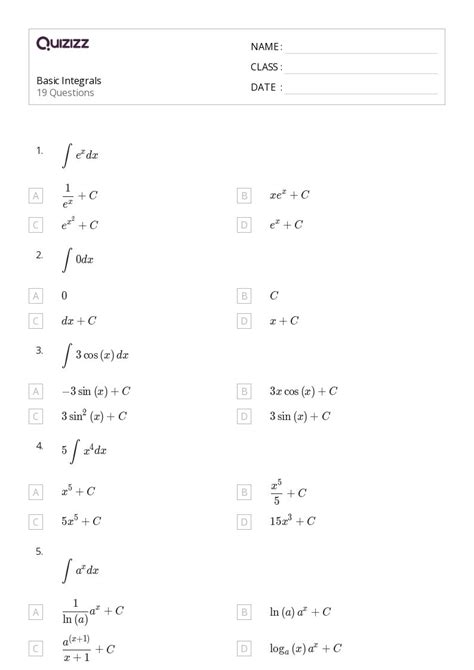 Afbeeldingsresultaten voor Basic Integration Rules Worksheet