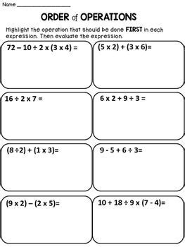 Image result for 5th Grade Math Order of Operations Worksheets