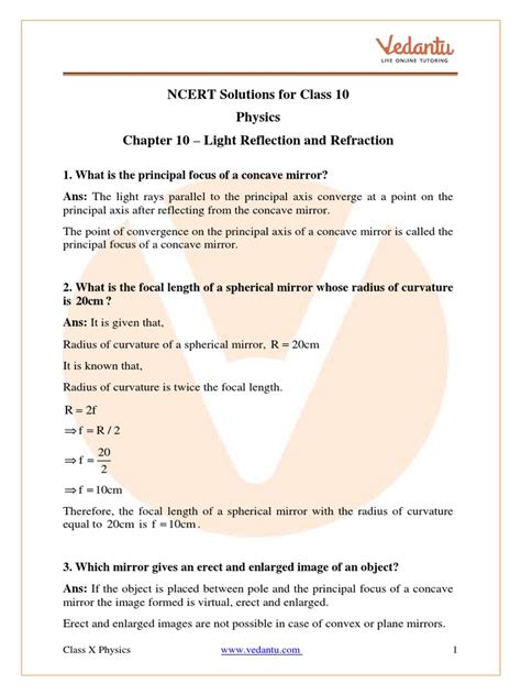 Ch. 9 Science Class 10 Light Reflection and Refraction PDF に対する画像結果