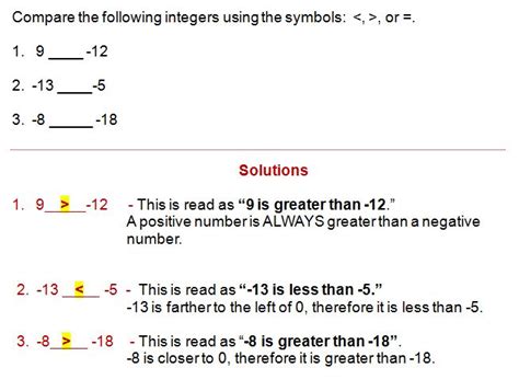 Image result for Examples of Comparing Integers